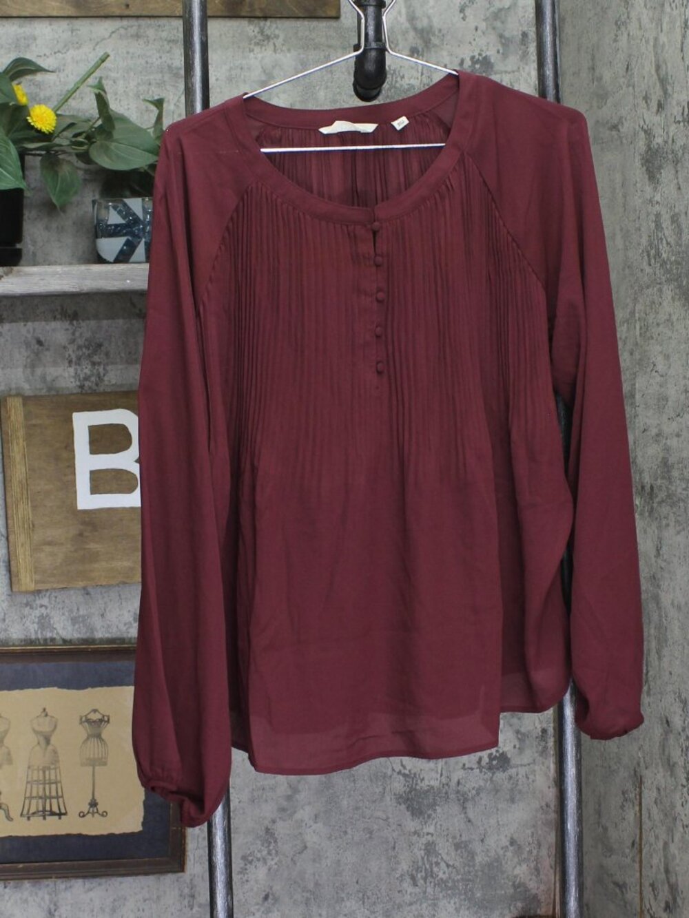 Red Me By Jennie Garth Alberta Pleated Blouse Shirt Top Blackberry L Sz L